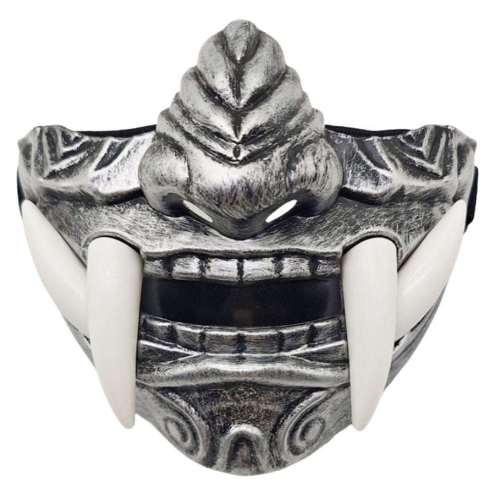 Realistic 3D Japanese Samurai Mask Fierce Teeth Lightweight Halloween Cosplay Masks Breathable Fang Mask Clothing Accessories