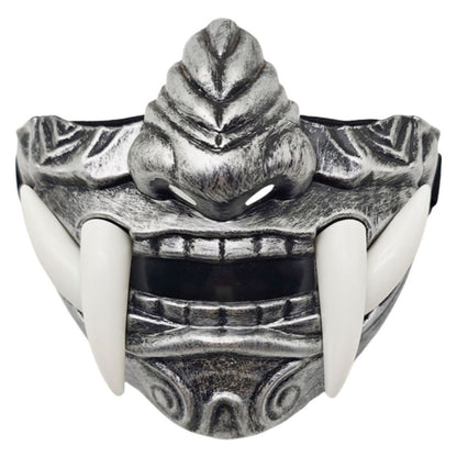 Realistic 3D Japanese Samurai Mask Fierce Teeth Lightweight Halloween Cosplay Masks Breathable Fang Mask Clothing Accessories
