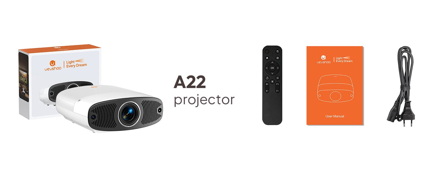 Projetor VEVSHAO A22 Full HD 1080P 4K 1000ANSI Android WiFi Foco Automático 10W*2 Projetor de Home Theater para Reuniões de Escritório e Vídeo