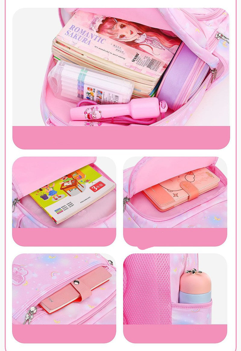 Fashion Moon Rainbow Girl School Bag Children Kid Backpack Cute Waterproof Large Capacity Gradient Pink Teenage Travel Backpack