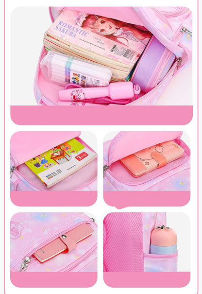 Fashion Moon Rainbow Girl School Bag Children Kid Backpack Cute Waterproof Large Capacity Gradient Pink Teenage Travel Backpack