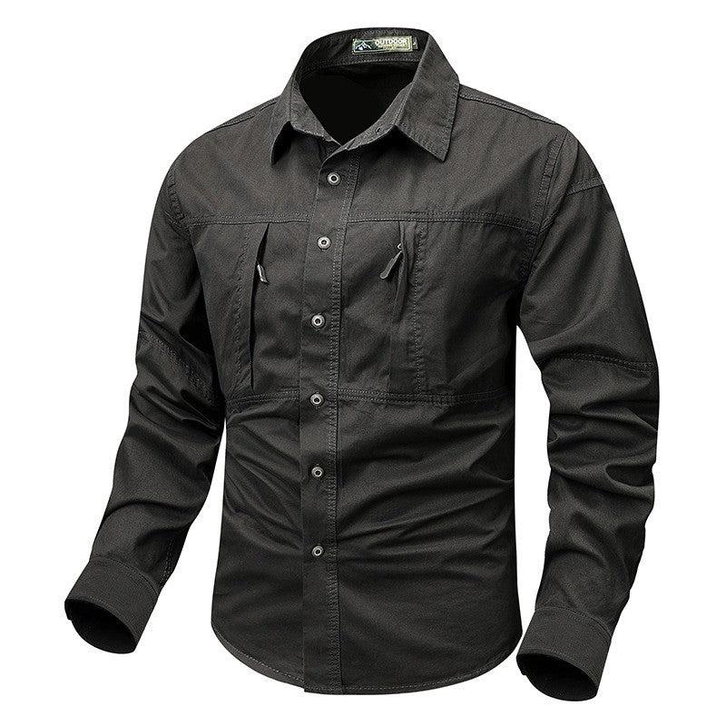 New Spring Men Long Sleeved Cargo Shirts High Quality Man Outdoor Multi Pockets Loose Tooling Shirts Male Casual Shirts Size 5X