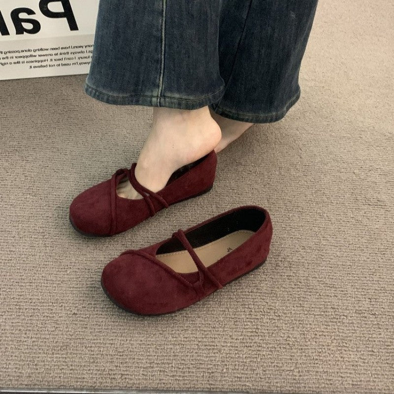 Women's Elegant Brown Mary Jane Flats French-Style Suede Loafers Spring/Autumn Collection Flat Shoes for Casual Wear