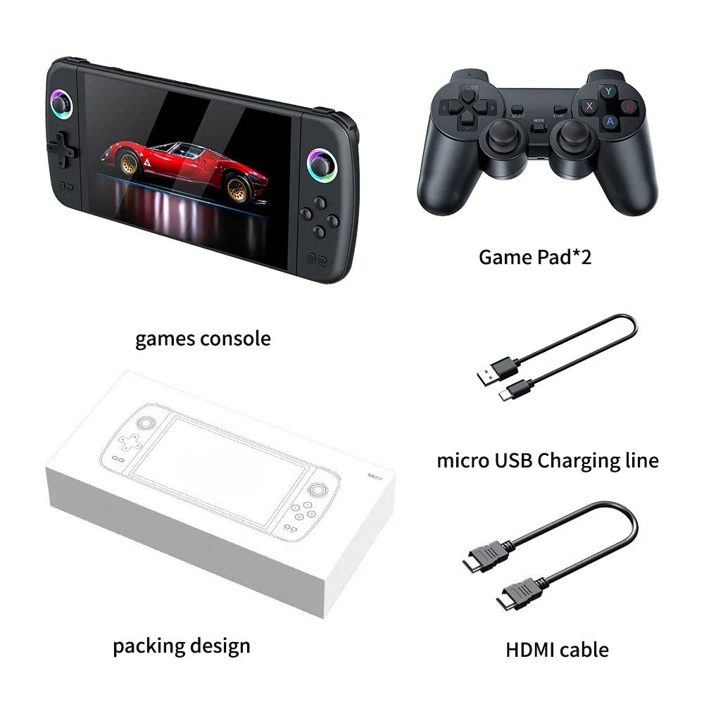 M27 Portable Retro Handheld Game Console 7 Inch IPS Handheld Video Game Player, Open Source Game Device Support Multiple Systems