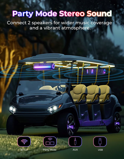KEMiMOTO Midnight 80 Sound Bar IP66 Waterproof with RGB APP Remote Control Soundbar For Golf Cart UTV ATV fits 1"-2" Roll Bars
