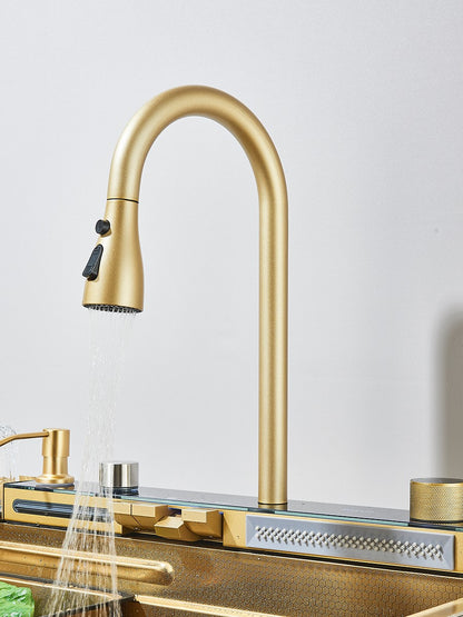 Large 304 Kitchen Sinks 75x45cm Stainless Steel Kitchen Waterfall Sink Digital Display Large Single Sink Dish Washer Faucet