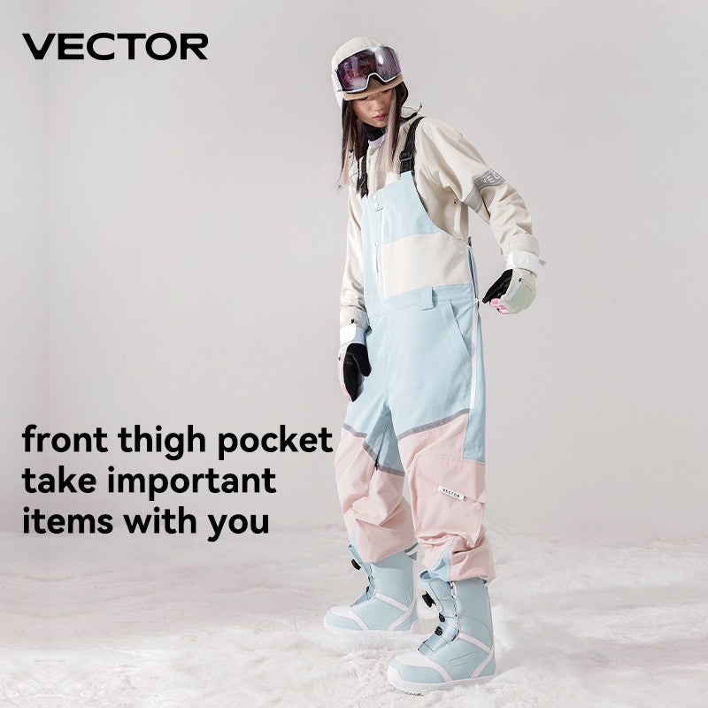 VECTOR Thick Men Women Ski Pants Straight Overalls Jumpsuit Skiing Bib Waterproof Winter Warm Windproof Outdoor Sports Snowboard