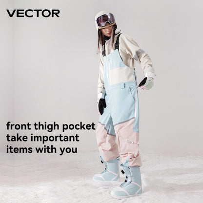 VECTOR Thick Men Women Ski Pants Straight Overalls Jumpsuit Skiing Bib Waterproof Winter Warm Windproof Outdoor Sports Snowboard