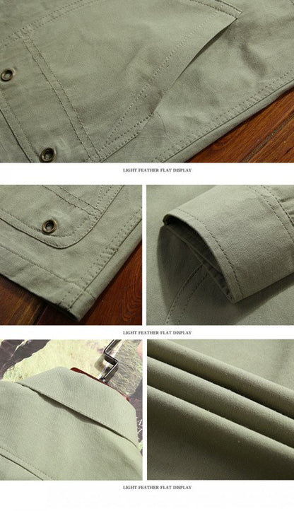 Spring Thin Shirt 2024 New Middle-aged Men's Retro Solid Color Hiking Fishing Top Simple Fashion Men's Long Sleeve Cargo Coat