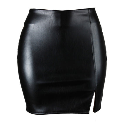2025 Women Leather Night Clubwear Skirts Summer Pure Color PU-leather Zipper Sexy Hip Leather Mini Skirts