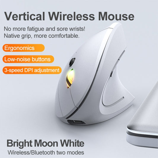 2.4GHz Bluetooth Wireless Mouse Rechargeable Vertical Mice Ergonomic 3Adjustable 1600DPI 6Buttons for Laptop PC Computer Desktop