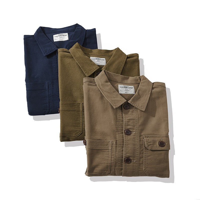 Autumn and Winter New OKONKWO Moleskin Heavyweight Retro French Workwear Jacket Multi Bag Men's Coats American Vintage