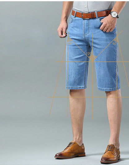 Summer Men Denim Shorts New Style Thin Embroidery Business Casual Straight  Short Jeans Male Brand Clothing Black Blue