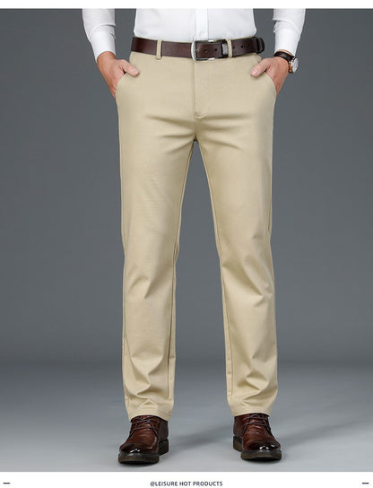 2023 Primavera Novas Calças Casuais Masculinas de Fibra de Bambu Estilo Clássico Negócios Moda Calças Cáqui Elásticas de Algodão Roupa Masculina de Marca