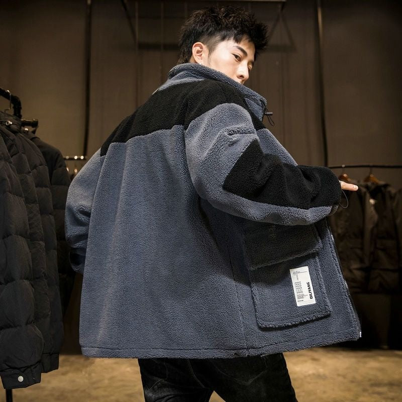 2025 Winter New Men's Lamb Fleece Jacket Thickened Warm Loose Fit Casual Stylish Youth Jacket