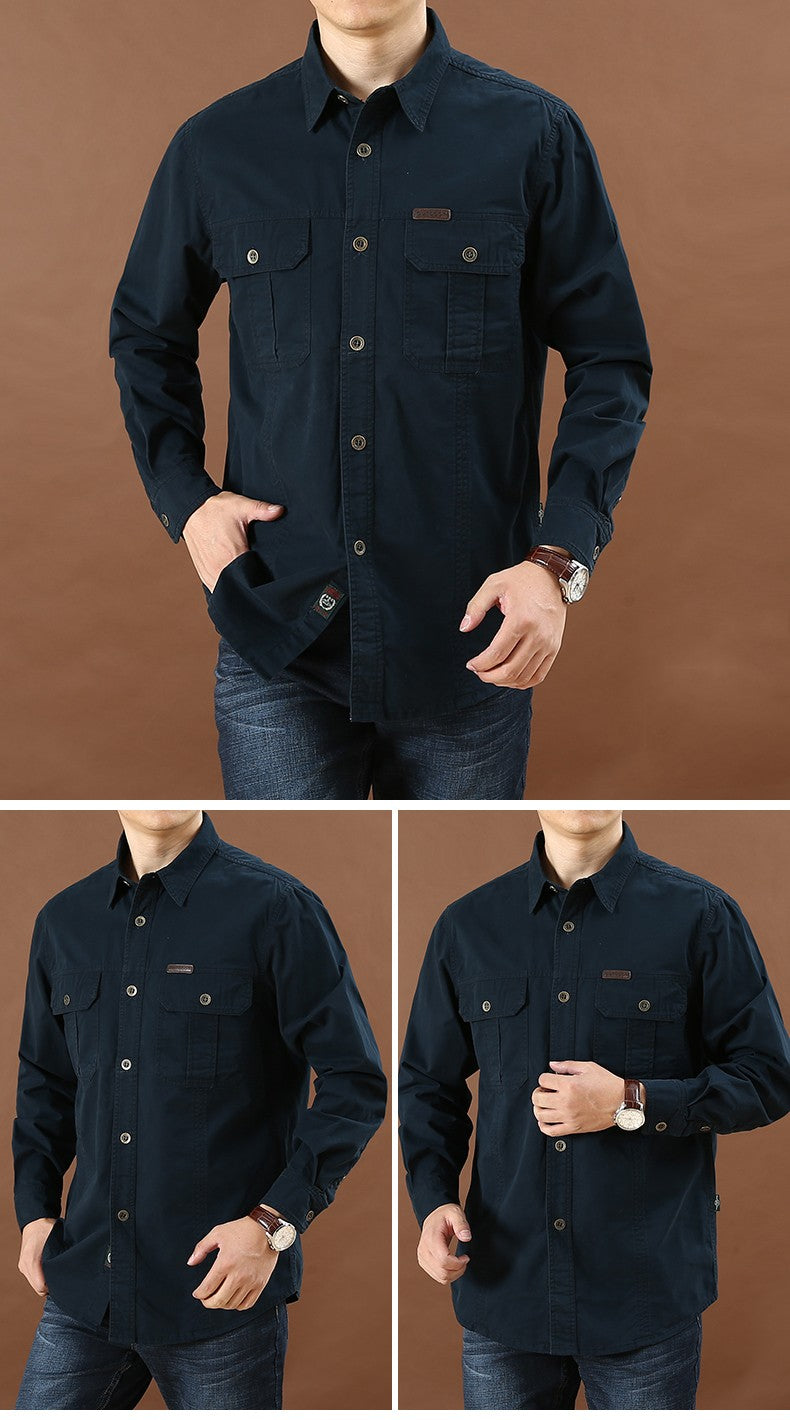 100% Cotton High Quality Spring Fall Fashion Men's Long-Sleeve Solid Color Casual Shirt Multi Pocket 6XL Large Size Cargo Jacket