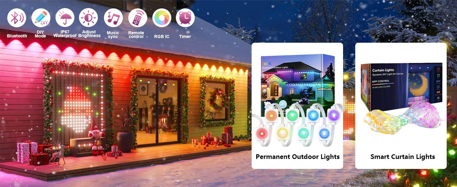 Smart LED Curtain Light APP Control RGB Dimmable DIY Pattern Music Ambient Lighting For Home Holiday Party Christmas Decoration