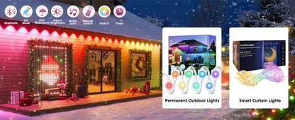 Smart LED Curtain Light APP Control RGB Dimmable DIY Pattern Music Ambient Lighting For Home Holiday Party Christmas Decoration