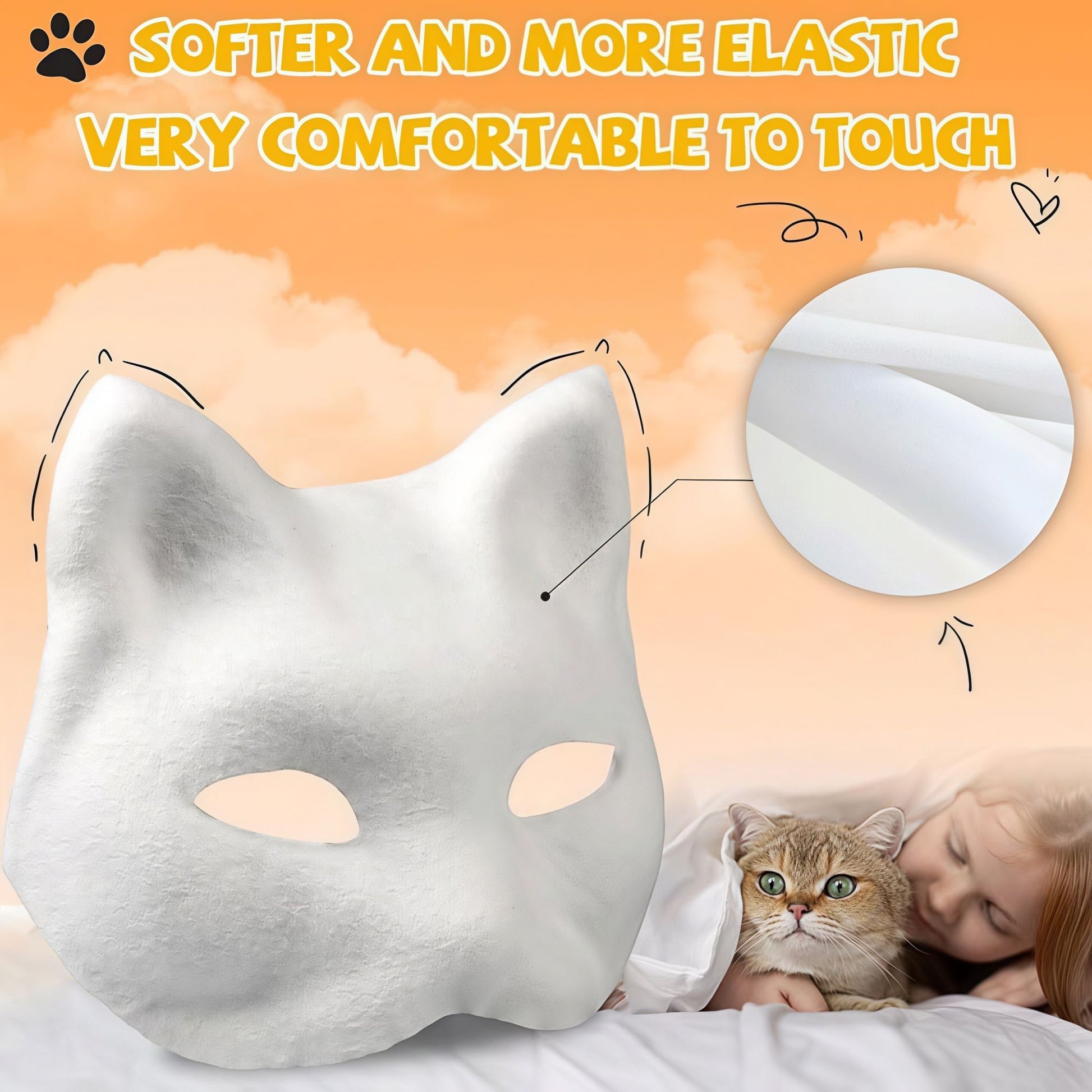 43 Pcs DIY Therian Mask Kit Half Face Hand-painted Cat Mask DIY Masks Blank White Cat Mask for Carnival Masquerade Cosplay Party