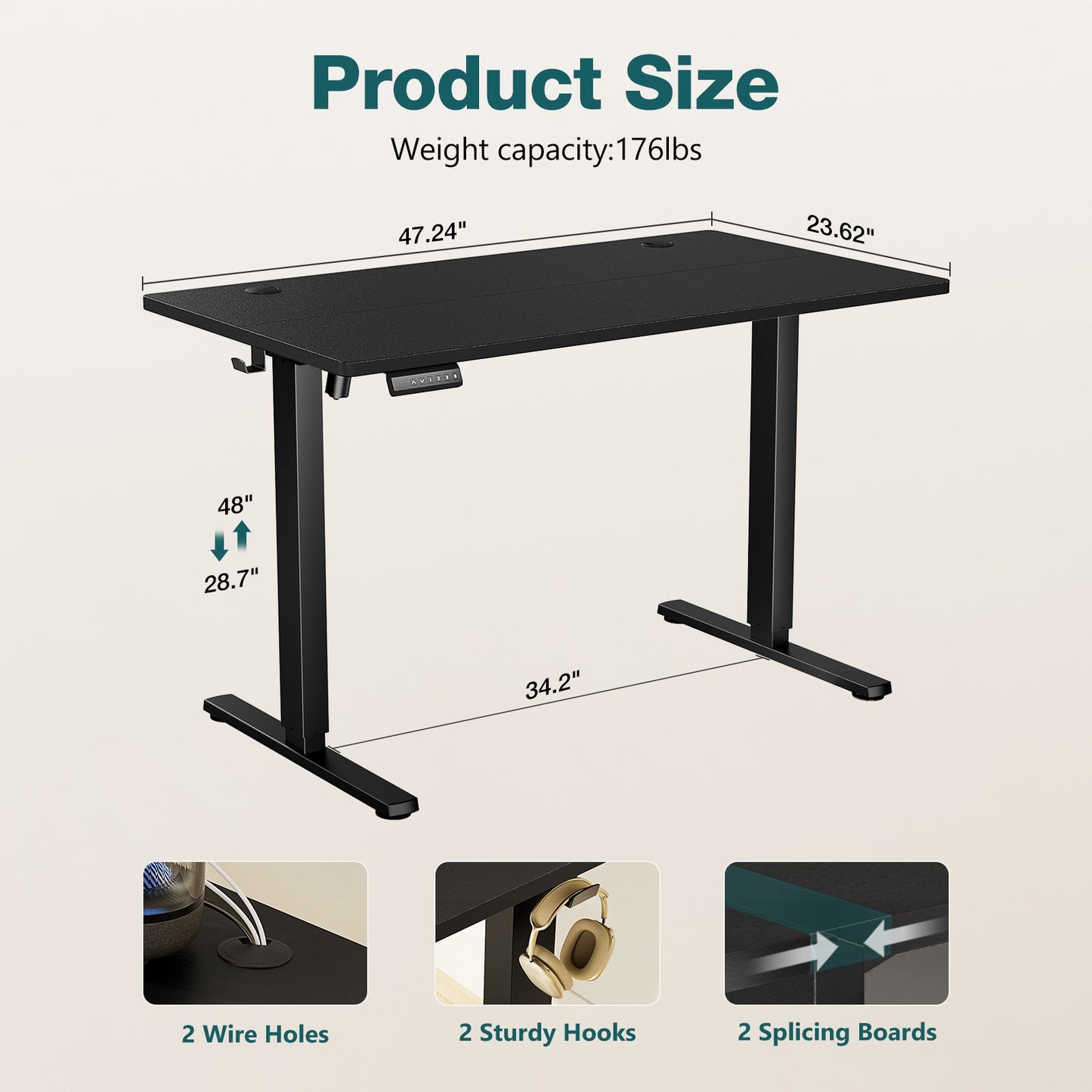 Mesa de Escritório Elétrica Ajustável em Altura JHK, Estação de Trabalho Ergonômica com Estrutura de Metal para Casa e Escritório