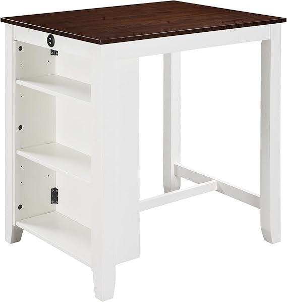 Graham 36 White Counter Height Dining Table w/USB, Shelves, Small Space Design - MDF Wood for Kitchen, Apartment, Breakfast Nook