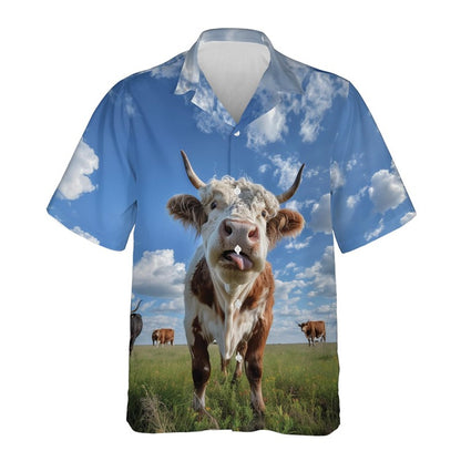New Men's Shirts Hawaii Farm Style Animal Pattern 2025 Short Sleeve Aloha Blouse Cow Print Summer Casual Hawaiian Funny Camisa