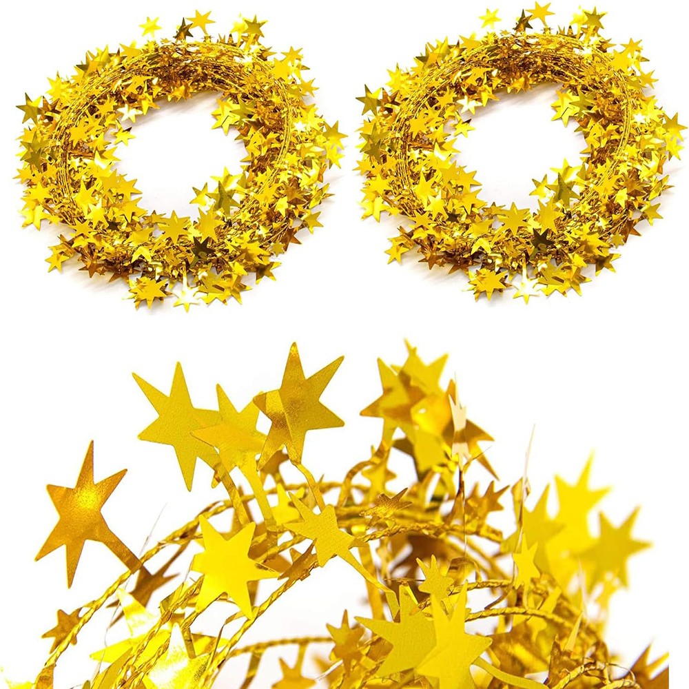 7.5m/8.2Yard Christmas Tree Decor Gold Silver Red Sparkly Star Wire Christmas Decorations Xmas Home Party Birthday Party Wedding