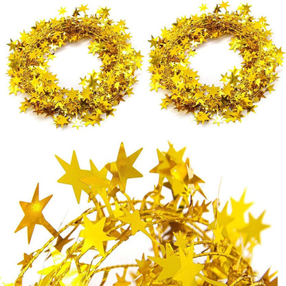 7.5m/8.2Yard Christmas Tree Decor Gold Silver Red Sparkly Star Wire Christmas Decorations Xmas Home Party Birthday Party Wedding