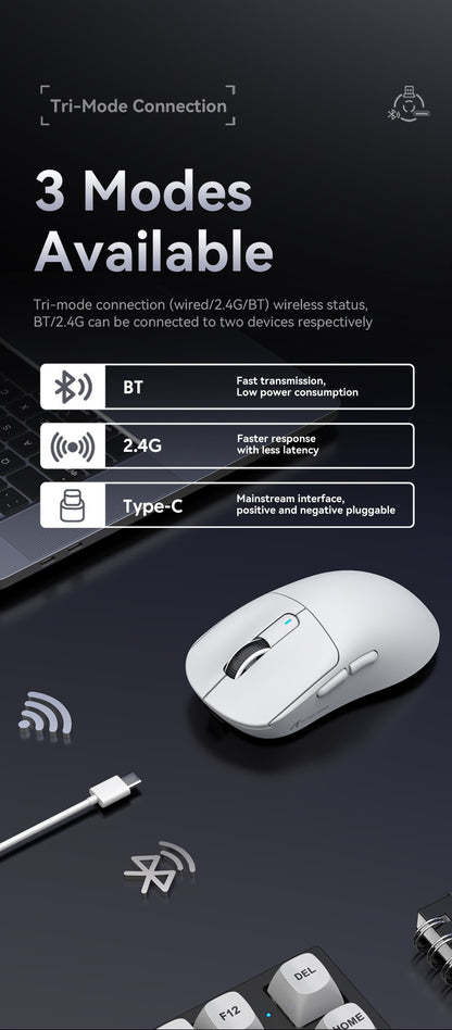 Mouse Gamer ATTACK SHARK X3 Leve Sem Fio Bluetooth Conexão Tri-Modo, PAW3395, Macro