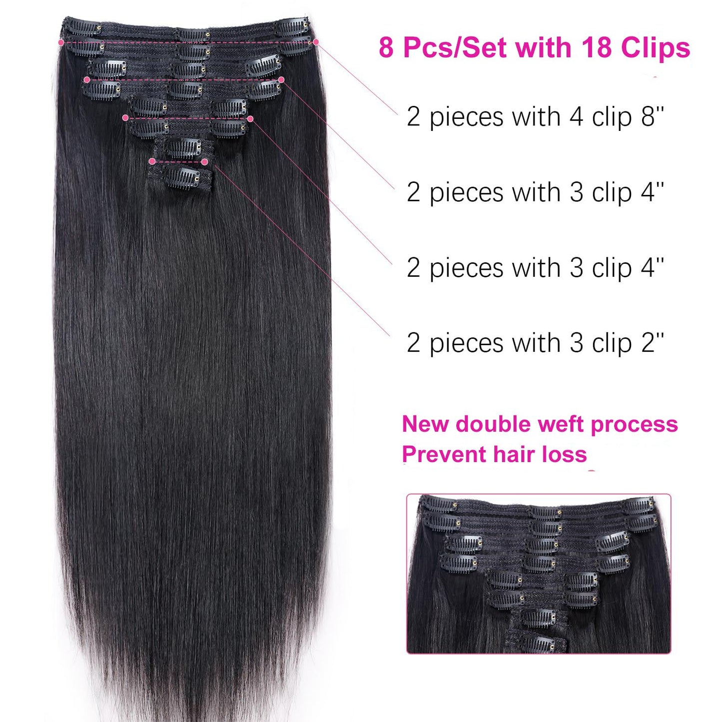 Extensões de Cabelo Tic Tac Cabelo Humano Real cor #4 Castanho Chocolate Extensões de Cabelo Tic Tac 8 peças Cor Preto Natural 26 Polegadas