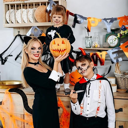 Cat Ears Headband and Tail Bell Collar Set, Cat Costumes for Women Black Cat Ears and Tail Set, Cat Costume Accessories Halloween Party Cosplay Costumes Set for Adults Women