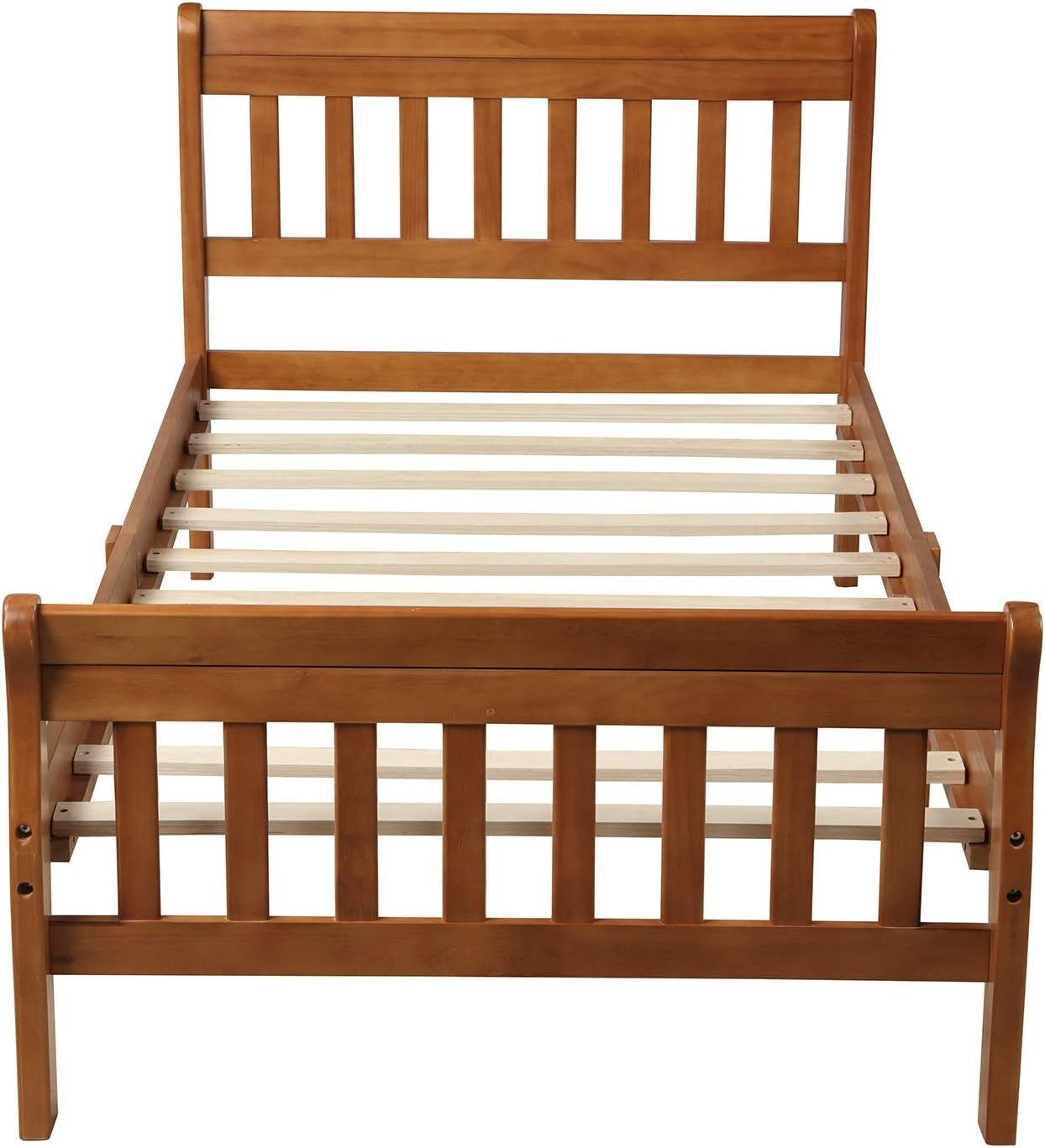 Cama de Trenó Moderna de Madeira Solteiro para Crianças, Estrutura de Cama Plataforma Solteiro com Cabeceira e Peseira, Suporte de Estrado de Madeira, Não Precisa de Box