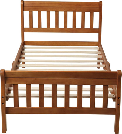 Cama de Trenó Moderna de Madeira Solteiro para Crianças, Estrutura de Cama Plataforma Solteiro com Cabeceira e Peseira, Suporte de Estrado de Madeira, Não Precisa de Box
