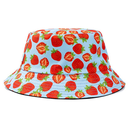 Chapéu Bucket Unissex Quente de Verão com Estampa de Frutas, Dupla Face, Chapéu de Sol Feminino, Chapéu Panama Clássico Masculino