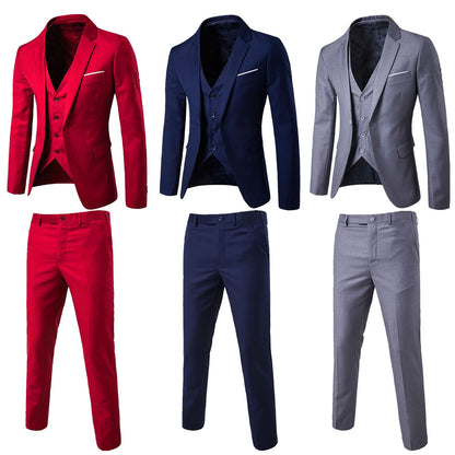 3pcs Suit Men Slim Formal Suit Solid Color Vest Pants Set 3 Piece Mens Suit Business Suit costume homme ?????? ???????