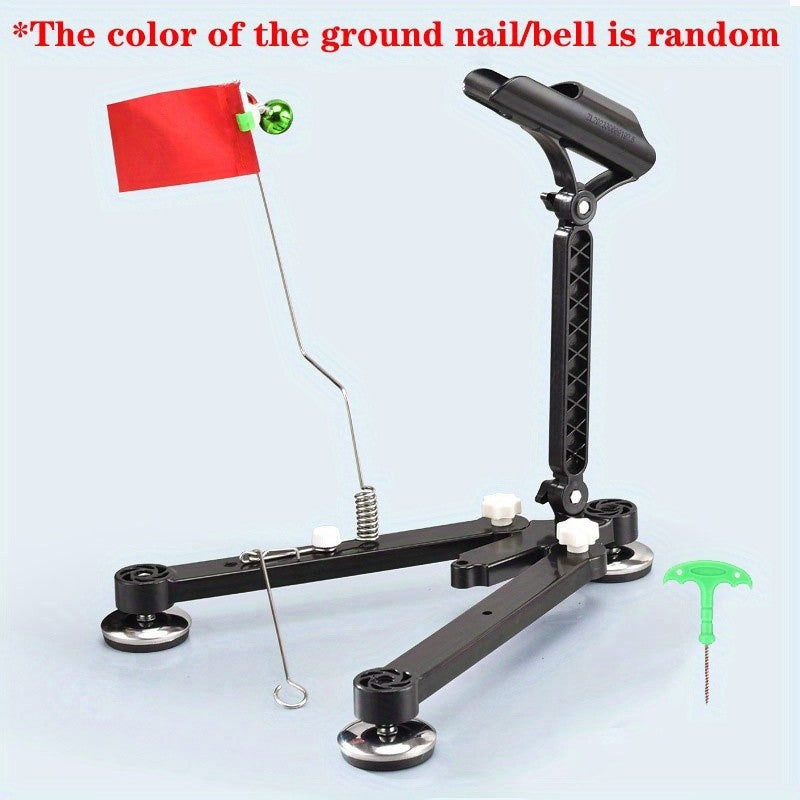 Suporte Dobrável para Vara de Pesca no Gelo com Sino e Bandeira - Suporte Ajustável Compatível com Perfurador de Gelo, Acessórios Portáteis para Pesca de Inverno