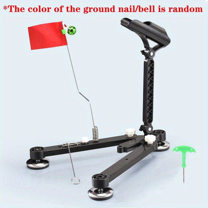 Suporte Dobrável para Vara de Pesca no Gelo com Sino e Bandeira - Suporte Ajustável Compatível com Perfurador de Gelo, Acessórios Portáteis para Pesca de Inverno