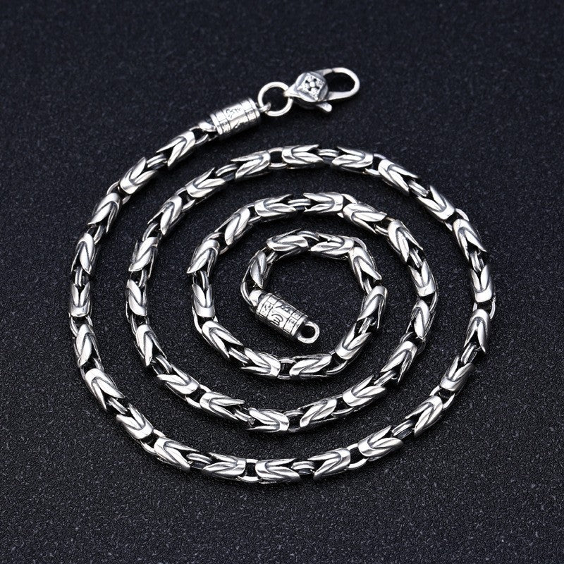 Nova Moda 100% Pura Joia de Prata S925 Retrô 6MM de Espessura Mantra de Seis Caracteres Colares Masculinos de Personalidade na Moda