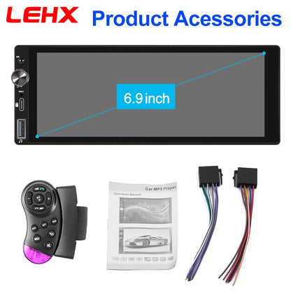 LEHX 1din 6.9 IPS Carplay Android Auto Car Radio Multimedia Single din Car Stereo MP3 MP5 Player Audio Headunit Touch Screen