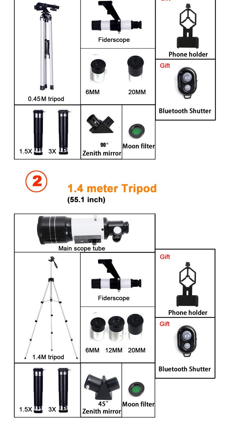 Telescópio Astronômico Profissional F30070 Monocular 150x Zoom HD Visão Noturna para Observação da Lua e Estrelas AZM70300
