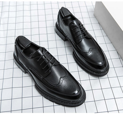 New leather shoes for young men British Brock formal business increase casual black wedding groom lace-up men's shoes