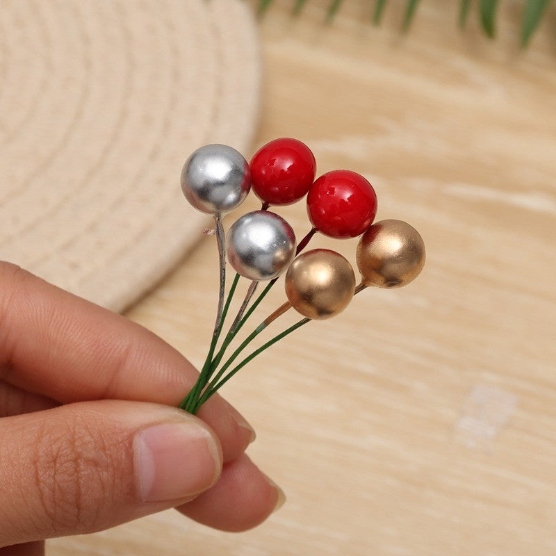 5-100Pcs Artificial Holly Berry Green Leaves Christmas Ornaments Gold Red Holly Berry Stems Xmas Tree Wreath Gifts Party Decor