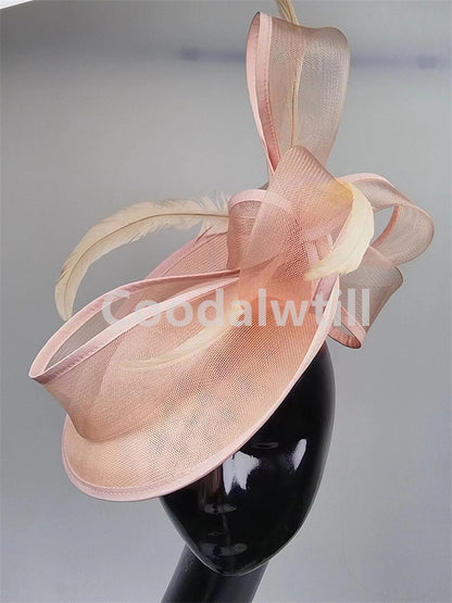 Noiva Casamento Malha Fascinators Chapéu Igreja Senhoras Mulheres Derby Chapéu Grande Fascinator Festa Evento Enfeite de Cabeça Noiva Casamento Pillbox Cap
