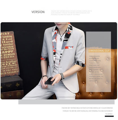 Summer 2025 Korean Slim Fit Short Sleeve Suit Casual Thin British Style Seven-Point Mid-Sleeve Suit for Men