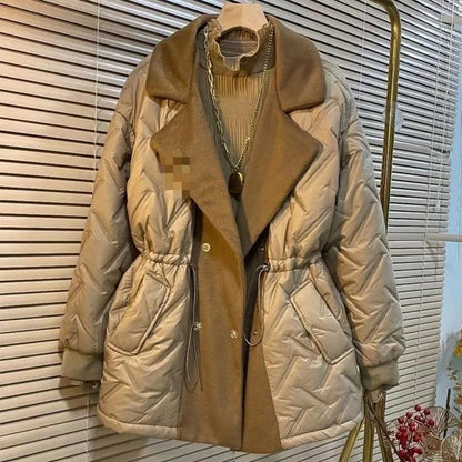 2025 Autumn Winter New Cotton Jacket Women Slimming Concealing Thicken Warm Parkas Waist Fashion Cotton Coat Female Casual Tops