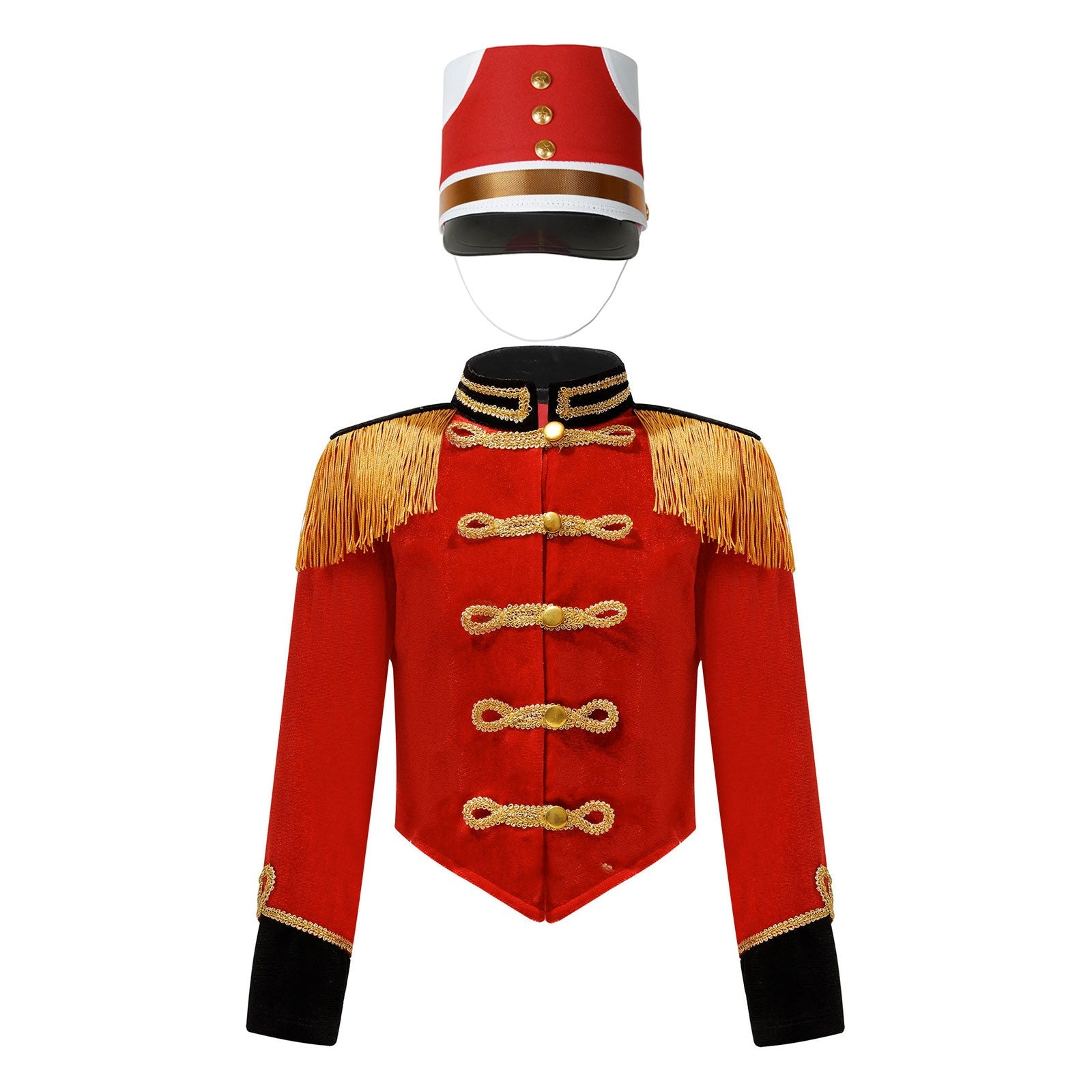 Boys Girls Drum Major Team Uniform Nutcrackers Costume Set Marching Band Tassel Jacket Coat Hat Outfits for Drummer Performance