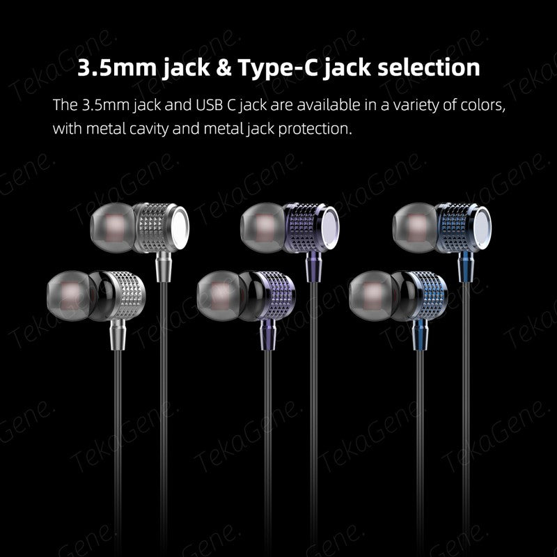 USB Type C Earbuds Metal Heavy Bass Earphones In Ear Noise Reduction 3.5mm Wired Headphones with Mic for Samsung Galaxy iPhone