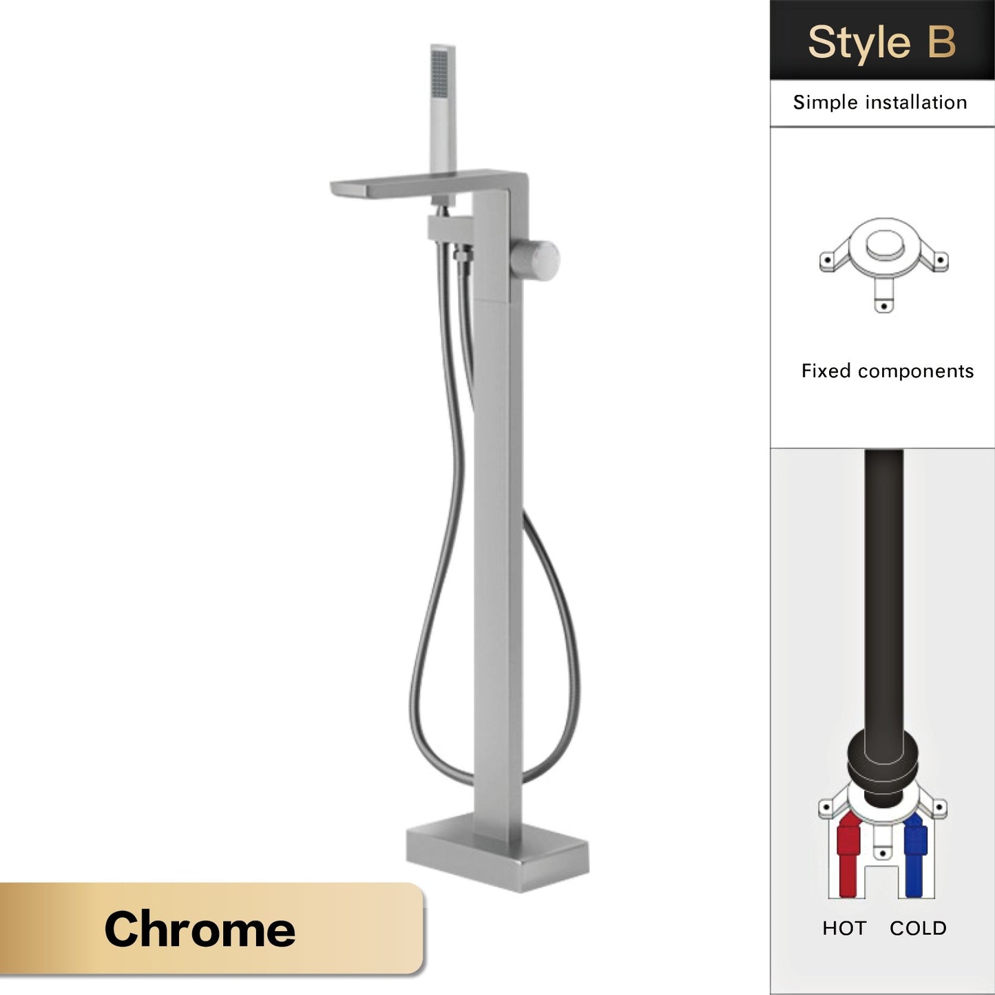 Luxury Black Brass Bathroom Faucet Floor standing Design Single Handle Hot and Cold Water Embedded Design Simple Bathtub Mixer