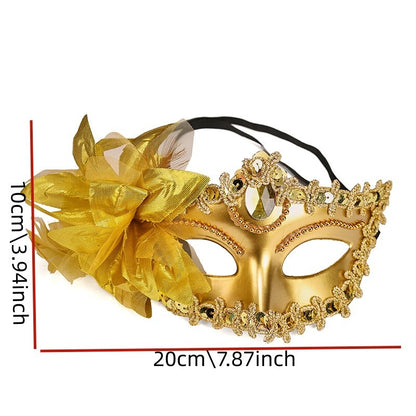 Women Venetian Masquerade Mask, Sparkly Rhinestone Flower Half Face Mask for Halloween Carnival Party Prom Costume