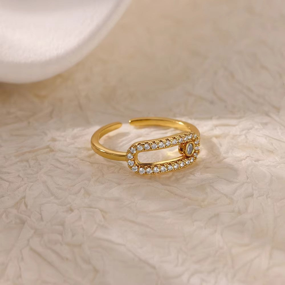 Anéis de Aço Inoxidável Banhados a Ouro com Cristal para Mulheres Corrente Geométrico Zircônia Anel de Dedo Joia Presente anillos mujer 2025 Novo e Moderno